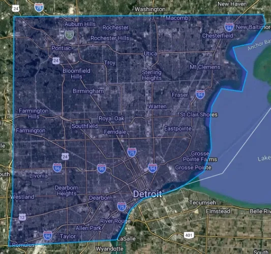 Metro Detroit Service Area Map